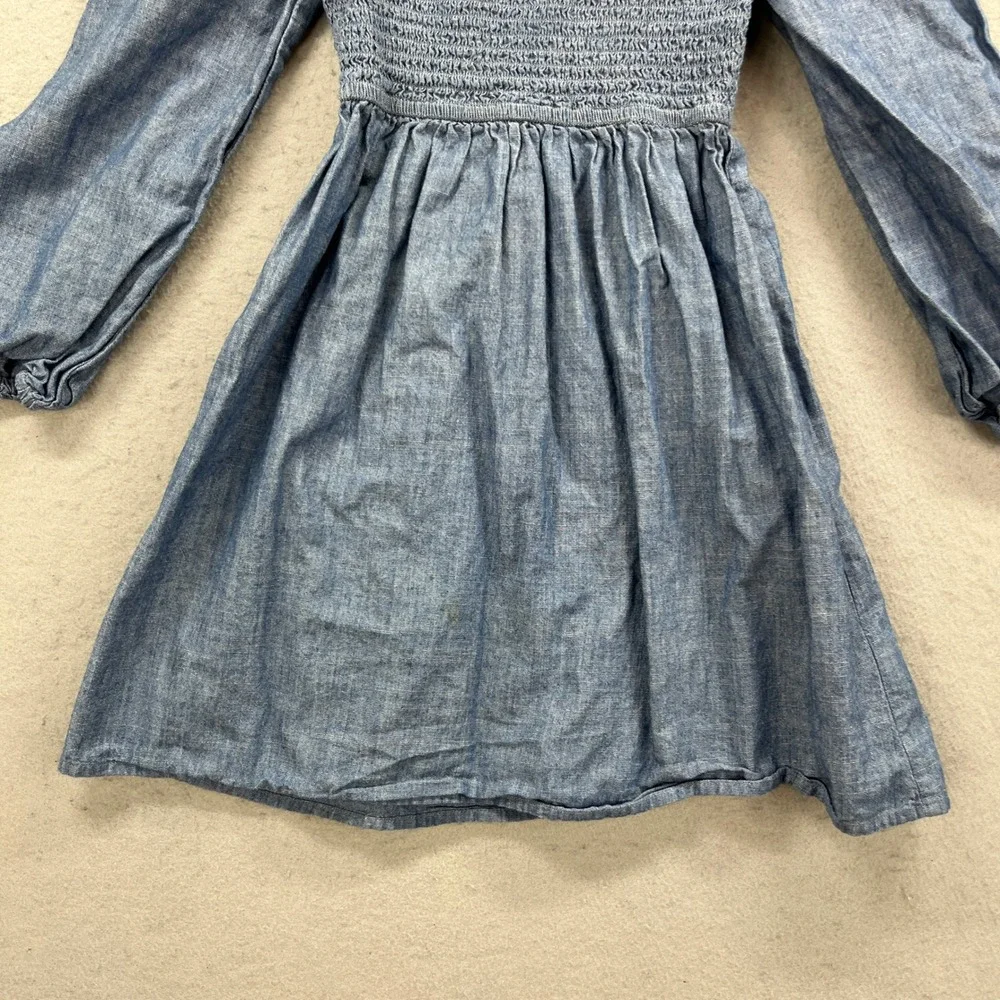 Crewcuts Chambray Dress Girls 8 Blue Smocked Long Sleeve School Preppy Cottage